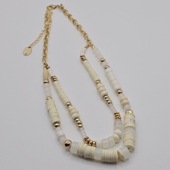Time and Tru Multistrand Necklace White Beaded Gold Tone Coastal Beach Jewelry - Picture 2 of 8
